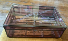 VINTAGE GLASS AND BRASS JEWELRY BOX Light Purple chest trinket box etched