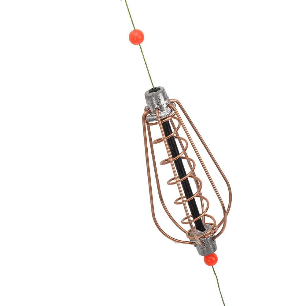 4PCS Fishing Bait Cage Lure Trap Basket Feeder Holder With Hooks Fish