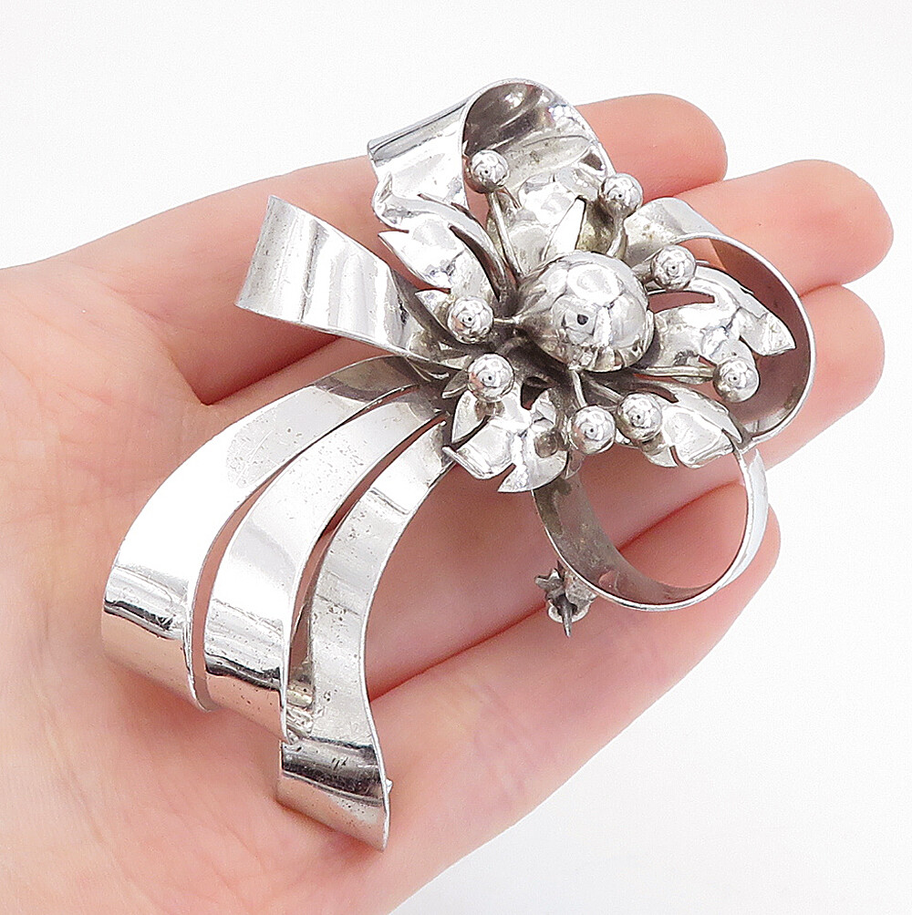 925 Sterling Silver Vintage Polished Floral Tied Ribbon