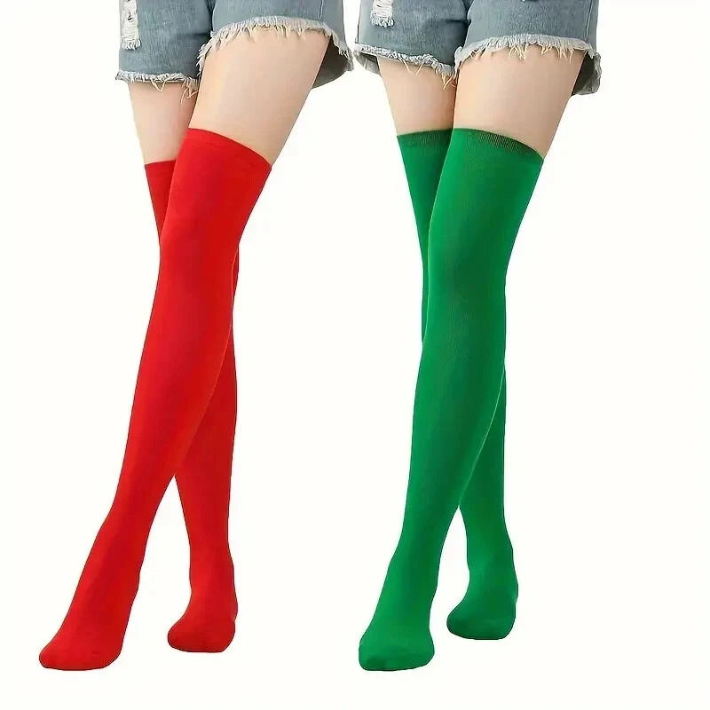 1 Pair Solid Warming Thigh High Stockings, Colorful Party Over The Knee Socks - Изображение 3 из 4