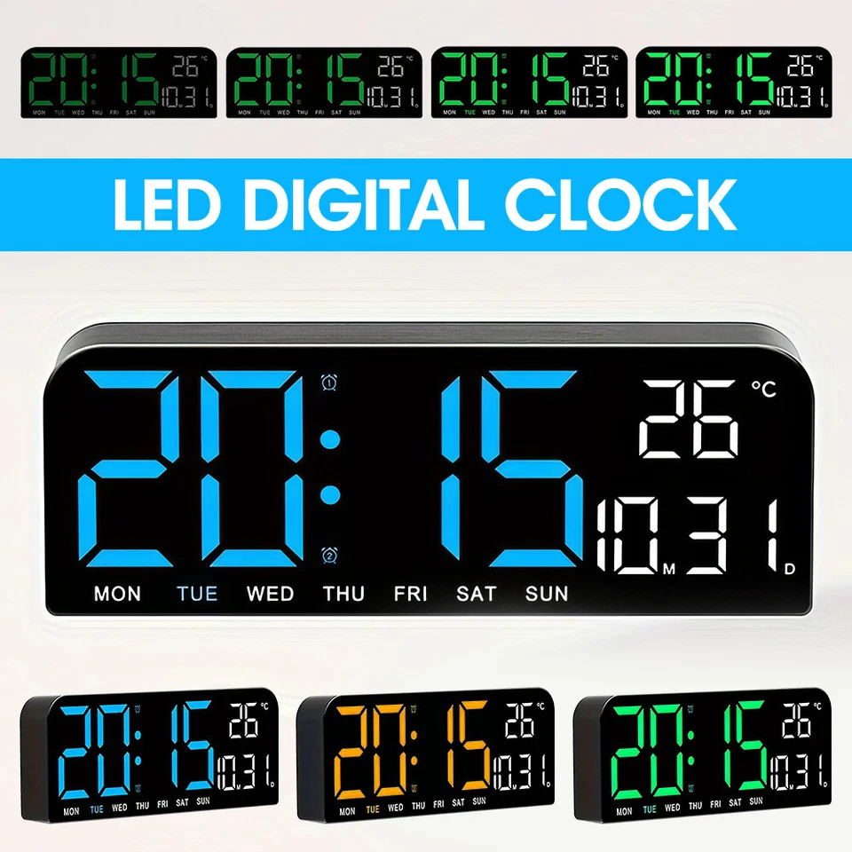 Large Screen Digital Wall Clock Brightness Adjustable Temperature Calendar Alarm - Image 3 of 4