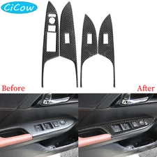 4Pcs Interior Window Lift Switch Panel Cover Trim For Accord 14-17 Carbon Fiber