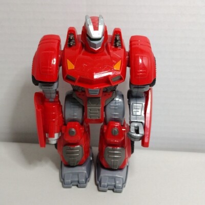 HAP-P-KID Toy Robot 7'' Figure Red & Silver Walking w Light Up Eyes Tested Read