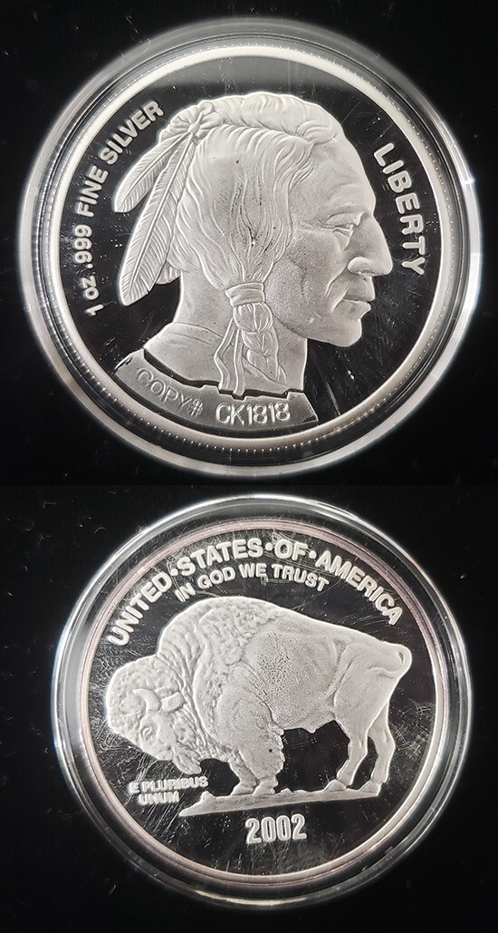 バッファロー銀貨 1オンス .999ファインシルバー 2002年 2002 Proof Buffalo SERIALIZED 1 Troy oz .999 Fine Silver Round