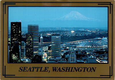 SEATTLE, WASHINGTON, Space Needle, Mount Rainier, Connie Coleman Postcard