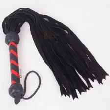 Real Genuine Cow Hide Suede Leather Flogger 25 Falls Black Heavy Duty Whip