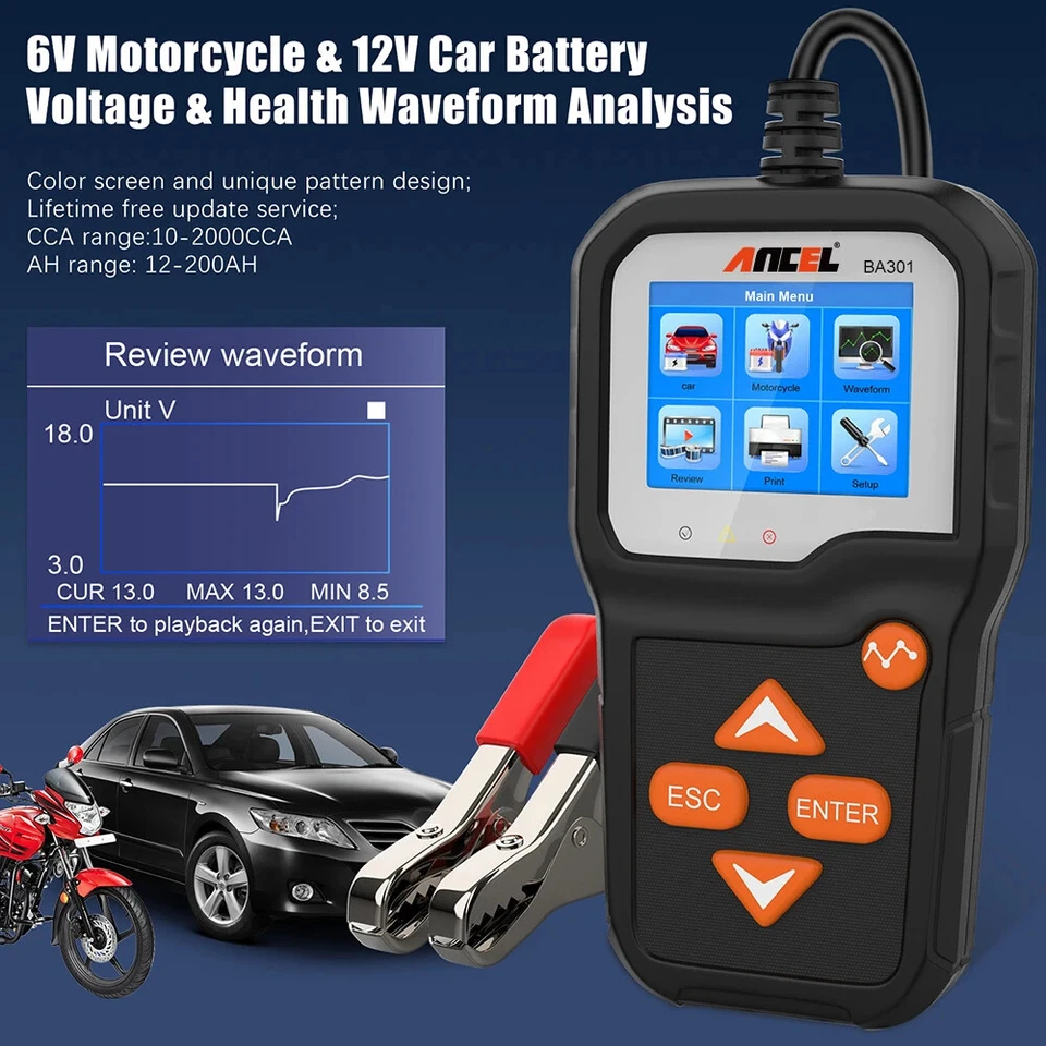 BA301 6V 12V Car Battery Tester Battery Cranking Charging Load Circuit Test Tool - Image 3 of 4