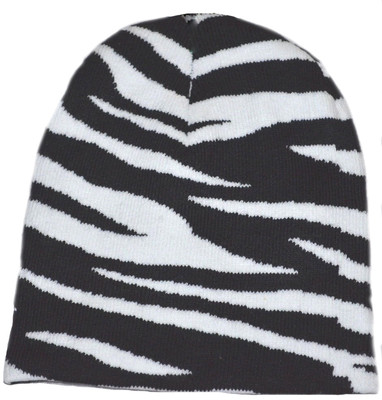 Wild Animal Print Zebra Cuffless Beanie Knit Hat