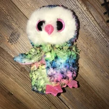 Ty Beanie Boos Owen the Rainbow Owl 6" Plush Stuffed Animal Tie Dye Black Tip
