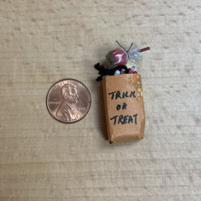 Artisan Dollhouse Miniature Halloween Trick or Treat Bag w/ Candy Diorama OOAK