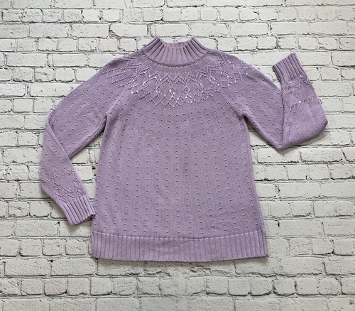 Quacker Factory Women’s Size M Lavander Sequin Farisile Chunky Knit Sweater
