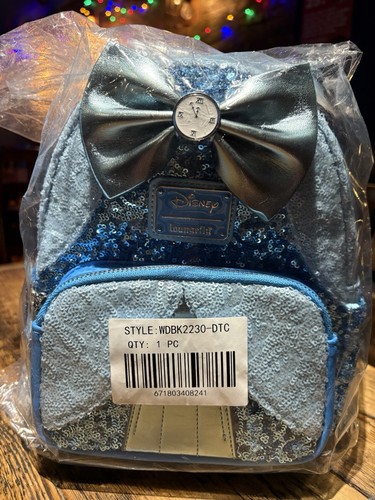 Loungefly Cinderella Sequin Mini Backpack Blue Disney Princess Bag Glass Slipper - Picture 1 of 6