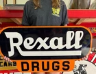 Antique Vintage Old Style Sign Rexall Drugs 36x18 NOT Porcelain Made in USA