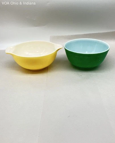 Pyrex Vintage Mixing Bowl Lot 443 Yellow Cinderella 403 Green Blue Interior