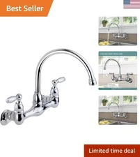 Elegant Chrome Wall-Mounted Kitchen Faucet with 2 Handles & Easy Installation