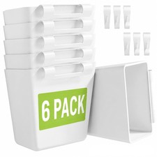 Rolling Cart Accessories, 6 Pack White Plastic Hanging Cup Holders, Rolling Cart