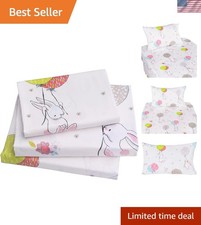 100 Cotton Kids Twin Sheet Set with Cute Cartoon Bunny Print   3 Pieces