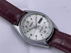 Seiko 5 automatic refurbished vintage white dial lather strap day/date  watch