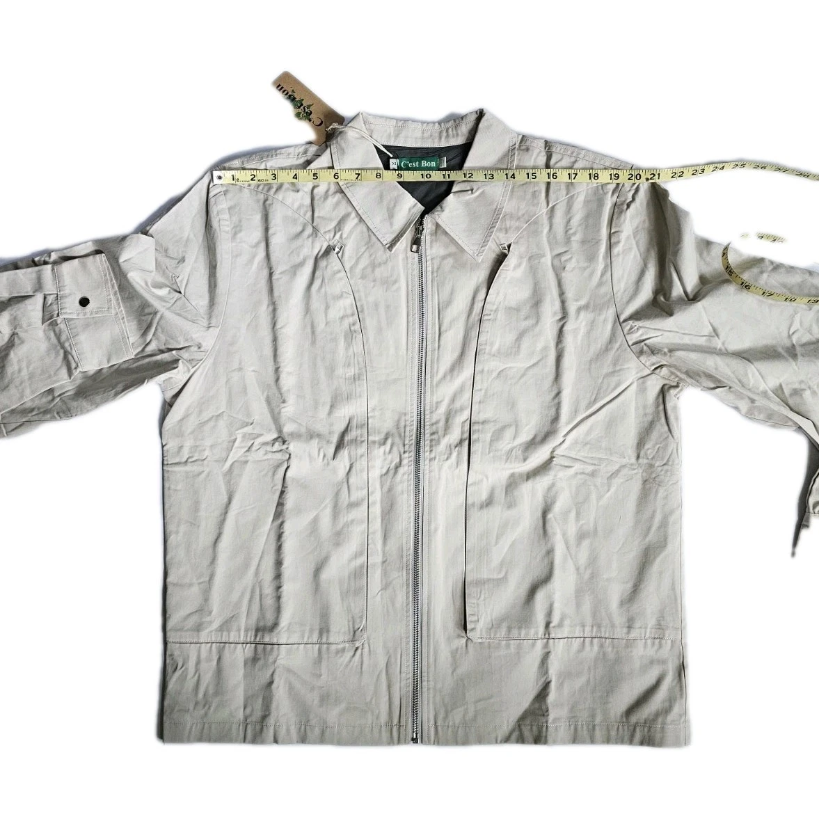 C'est Bon Work Jacket Off White Zip Up Men's SZ XL Urban Mod Work Chore Nwt  image 7