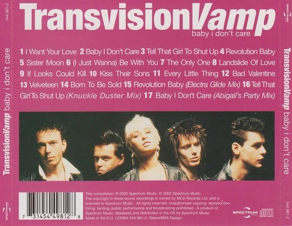 TRANSVISION VAMP - BABY I DON'T CARE - BEST OF CD - SPECTRUM MUSIC - 2002 - Bild 2 von 4