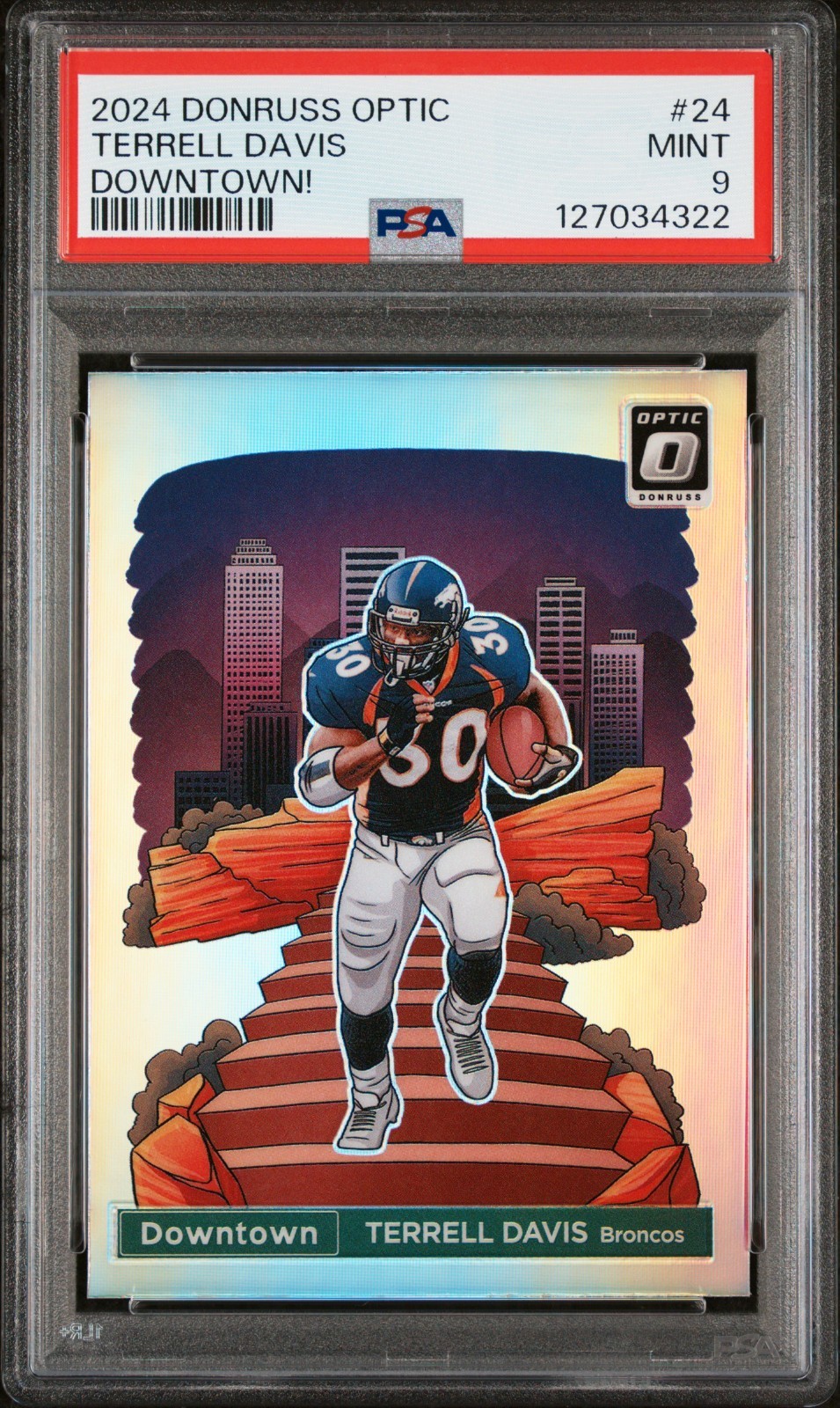 2024 Terrell Davis #24 Donruss Optic Downtown PSA 9 Rare Case Hit Prizm SSP