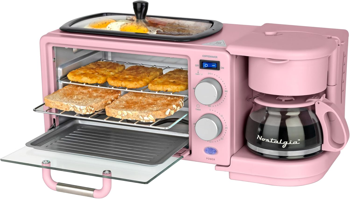 Retro 3-In-1 Breakfast Station - Coffee Maker, Griddle & Toaster