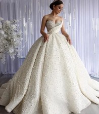 Luxury Off Shoulder Pearl Wedding Dress Sweetheart Dubai Ladies Bridal Gown