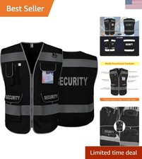 Security Vest for Men Women 9 Pockets High Visibility Reflective Safety Vest,...