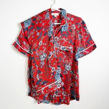 Loft Short Sleeve Pant Floral Print Red Pajama Set Women s Small