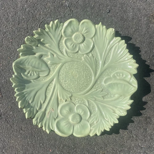 VTG Pottery Plate Platter Flower Pottery Spring Decor Sea Green Art Deco