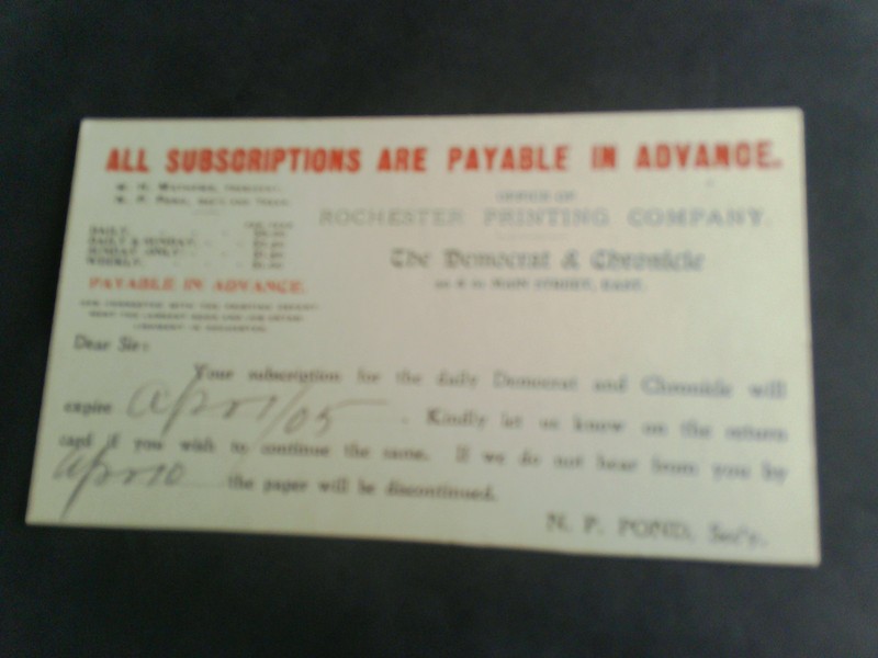 RARE 1905 POSTCARD DEMOCRAT & CHRONICLE NEWSPAPER ROCHESTER PRINTING COMPANY NY