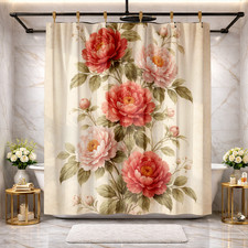 Elegant Rose Fabric Floral Shower Curtain 72x72 Polyester Bathroom