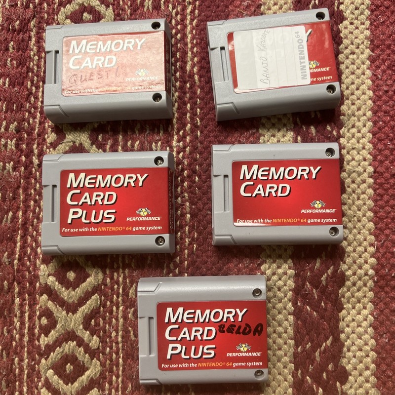 Lot of 5 Nintendo 64 N64 Memory Card Plus Performance Brand Clean