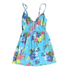 Hollister Floral Mini Dress Sz M Blue Cotton Smocked Sundress Y2K Coconut Girl