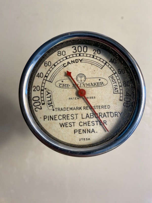 VINTAGE WORKING CANDY BAKING THERMOMETER "THE JELLYMAKER" STAINLESS WITH CLIP