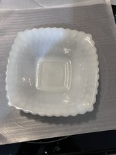 Anchor Hocking Early Milk Glass Square Bowl Diamond Hobnail Design Sawtooth Edge