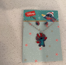 Disney Christmas Stitch Reindeer ears Earrings And Necklace Set New