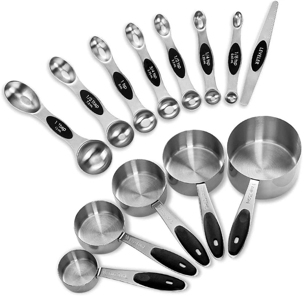 Measuring Cups & Magnetic Measuring Spoons Set Stainless Steel 5 Cups & 7 Spoons