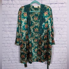 Victoria's Secret Womens VTG Gold Label Floral Lightweight Robe Green Cream OS