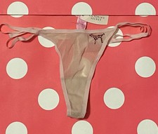 Victoria s Secret Pink 04 Rare Y2K Double String mesh bling Thong Panty M/L Vtg