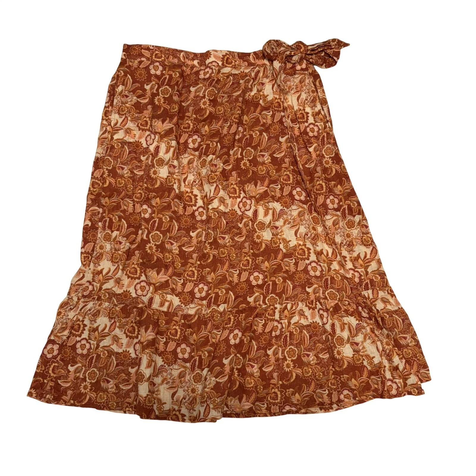 100% Linen Floral Midi Skirt L Quiet Luxury European Summer Sustainable Whimsy