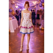 Eliza J Floral Poplin Fit Flare Dress Square Neck Ruffle Belted Size 6 NWT Fun