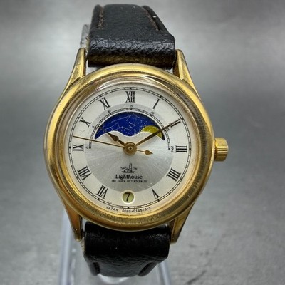 Citizen Lighthouse Moon Phase Watch Women 25mm Silver Dial Gold Tone Date NewBat