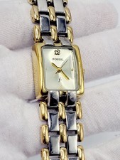 Fossil F2 Tank Watch Ladies Silver Gold Two Tone ES-8946  110010 New Battery 
