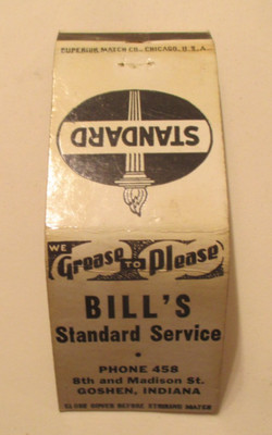 Goshen Indiana Standard Oil Bill's Standard Service Advertising Matchbook