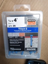 SIMPSON Strong-Tie 1/4" x 4" Blue Titen 2 Concrete & Masonry Screws  LOT OF 3