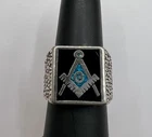 Vintage Sterling Silver Masonic Ring – 13g – Size 8 – Turquoise Enamel Insert