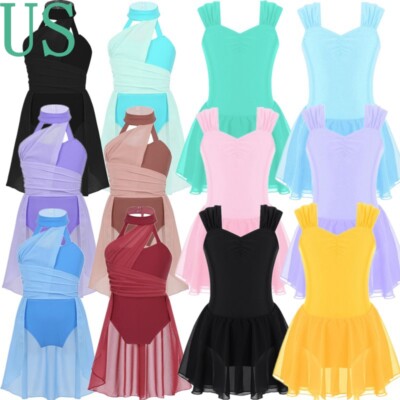 Girls Lyrical Contemporary Dance Dress Ballet Gymnastics Leotard Tutu Dancewear
