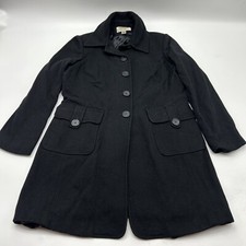 Talbots Wool Blend Trench Coat Women's 12 Black 5 Button Overcoat MADE IN USA