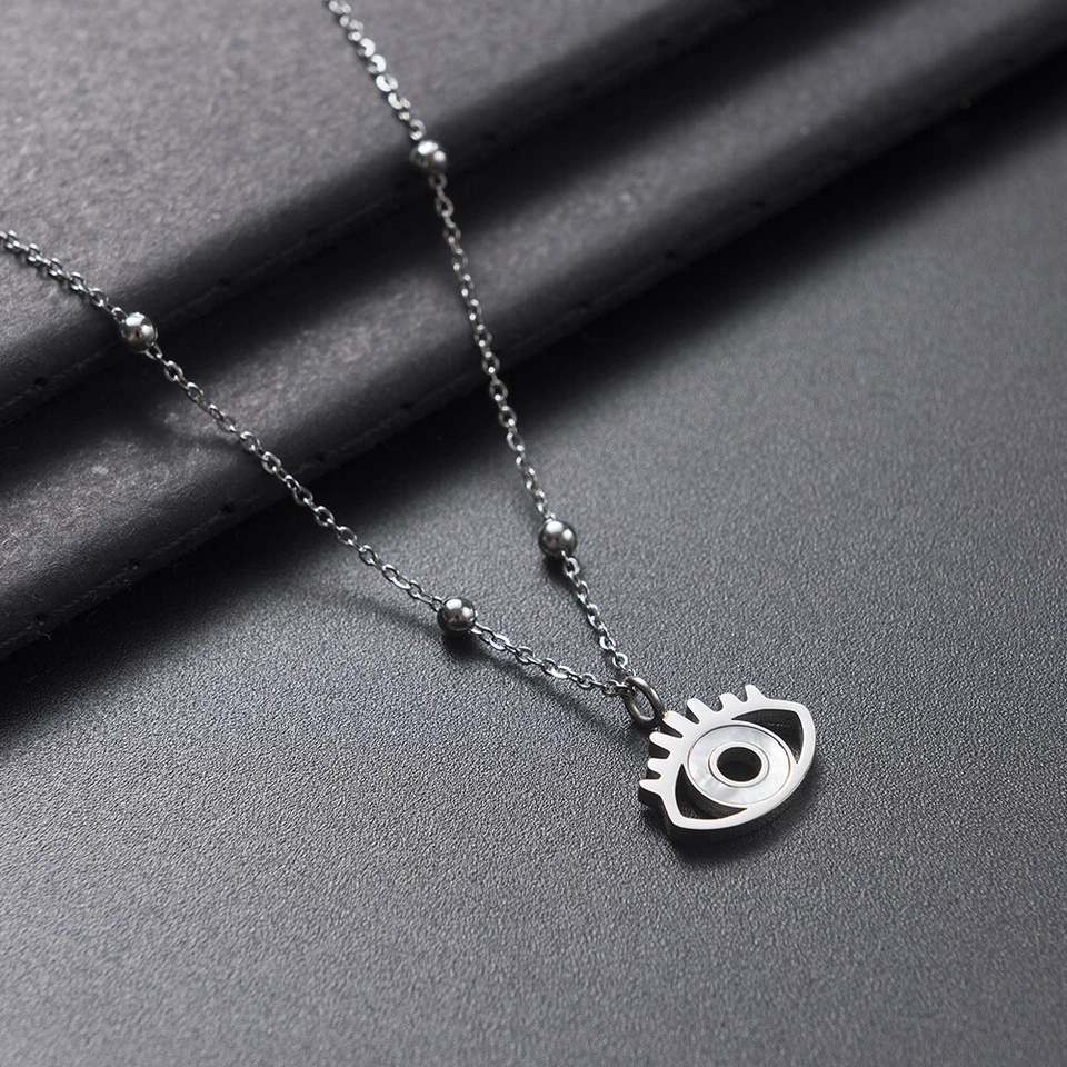 DAMEN KETTE AUGE IN SILBER HALSKETTE SYMBOL ANHÄNGER KETTE EDELSTAHL SCHMUCK NEU - Bild 2 von 4